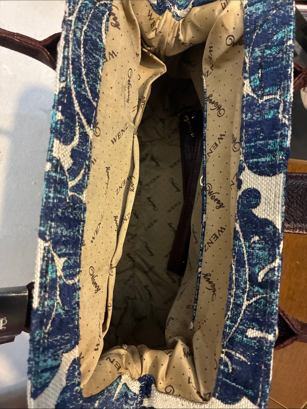 Blue Floral Brocade Purse Vintage Style Luxury - Picture 4 of 4